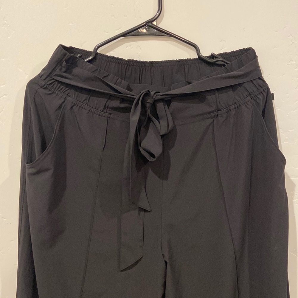 Lululemon size 12 black, lightweight, wide leg trouser pants. Like new.